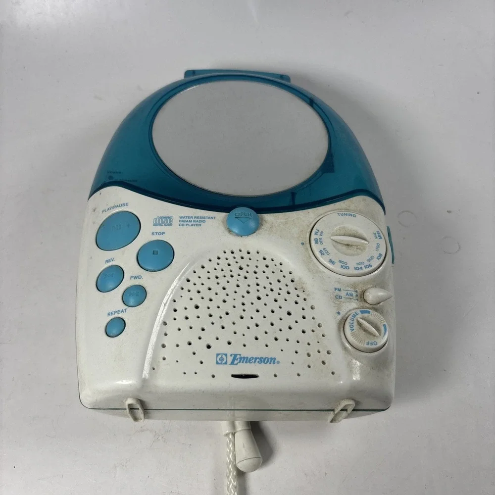 Emerson Shower CD player/Radio fog free mirror table stand water resistant